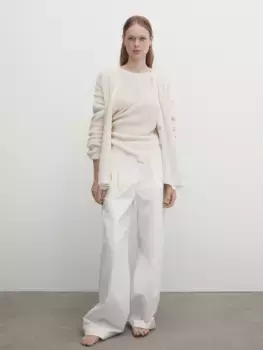 Трикотажный свитер из льна и хлопка Massimo Dutti, кремовый