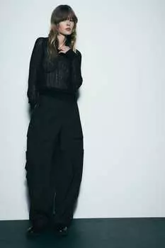 Трикотажный свитер из смеси шерсти и альпаки ZARA, черный