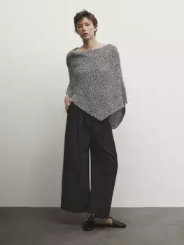 Трикотажный свитер-кейп с заниженным вырезом Massimo Dutti, черный