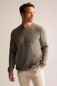 Трикотажный свитер обычного кроя с круглым вырезом DeFacto, хаки