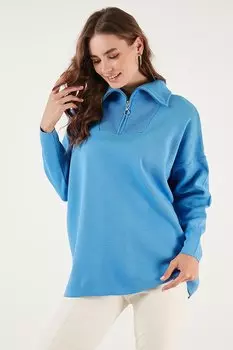 Трикотажный свитер оверсайз с застежкой-молнией на половину длины 4616079 Lela, синий