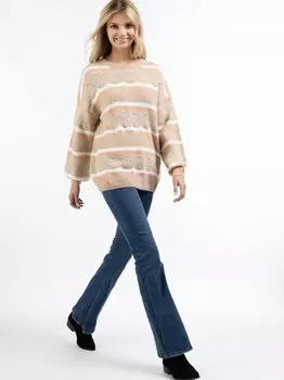 Трикотажный свитер оверсайз Usha, бежевый