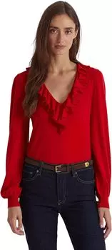 Трикотажный свитер Petite с оборками LAUREN Ralph Lauren, цвет Classic Red
