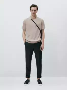 Трикотажный свитер поло Massimo Dutti, бежевый