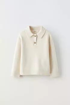 Трикотажный свитер поло ZARA, экрю