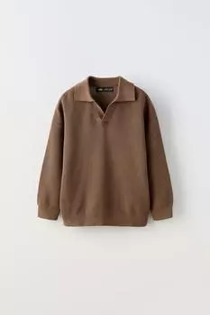 Трикотажный свитер поло ZARA, коричневый