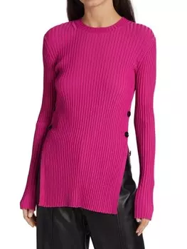 Трикотажный свитер Proenza Schouler в рубчик с пуговицами сбоку, фуксия