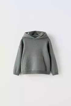 Трикотажный свитер с капюшоном ZARA, зеленый мергель