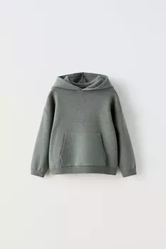 Трикотажный свитер с капюшоном ZARA, зеленый мергель
