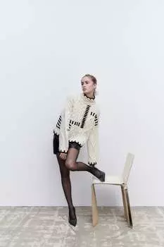 Трикотажный свитер с контрастной отшивкой ZARA, белый