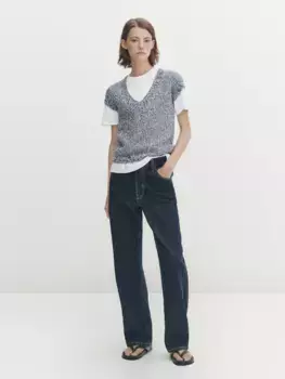 Трикотажный свитер с коротким рукавом Massimo Dutti, синий