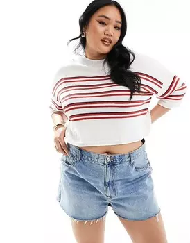 Трикотажный свитер с короткими рукавами и красными полосками ASOS DESIGN Curve