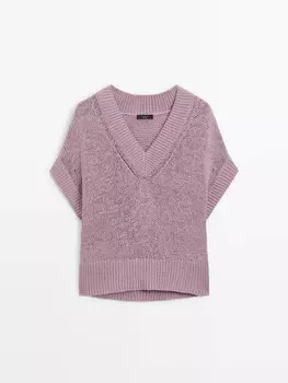Трикотажный свитер с короткими рукавами и ребристой деталью Massimo Dutti, лиловый