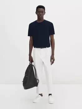 Трикотажный свитер с короткими рукавами Massimo Dutti, темно-синий