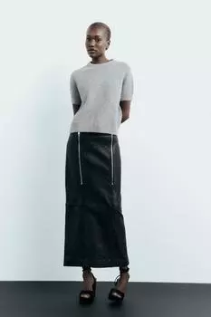 Трикотажный свитер с короткими рукавами ZARA, средне-серый