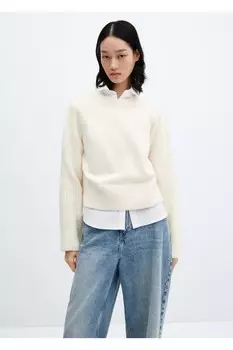 Трикотажный свитер с круглым вырезом Mango, белый