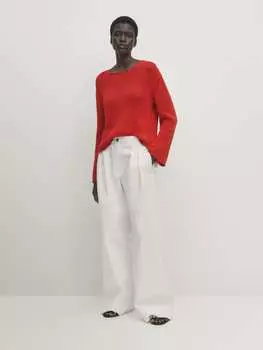 Трикотажный свитер с круглым вырезом Massimo Dutti, красный