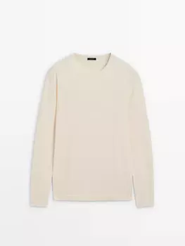 Трикотажный свитер с круглым вырезом Massimo Dutti, бежевый