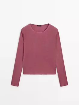 Трикотажный свитер с круглым вырезом Massimo Dutti, розовый