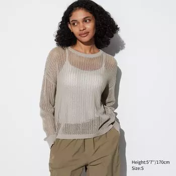 Трикотажный свитер с круглым вырезом UNIQLO, светло-серый