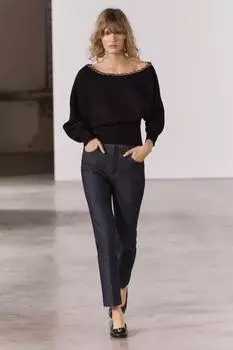 Трикотажный свитер с металлическими бусисами ZARA, черный