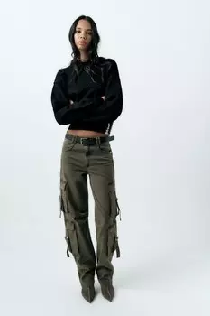Трикотажный свитер с металлическими бусисами ZARA, черный