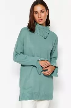 Трикотажный свитер с мятным жемчугом Trendyol Modest, зеленый