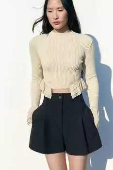 Трикотажный свитер с оборками ZARA, песок