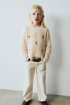 Трикотажный свитер с подсолнухом ZARA, экрю
