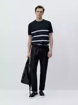 Трикотажный свитер с полосками Massimo Dutti, синий