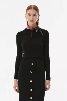 Трикотажный свитер с ребристыми пуговицами Fullamoda, черный