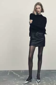 Трикотажный свитер с рубчатой поверхностью ZARA, черный