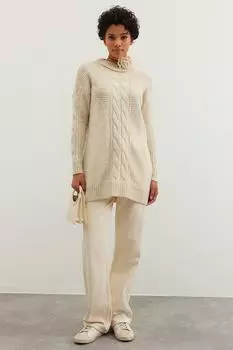 Трикотажный свитер с узором из каменных волос Trendyol Modest, бежевый