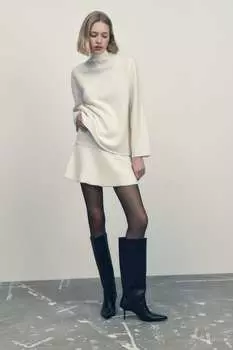 Трикотажный свитер с высоким вырезом ZARA, экру