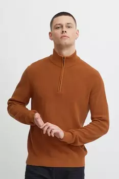 Трикотажный свитер с застежкой молнией 1/4 Blend, оранжевый