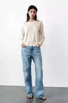 Трикотажный свитер со стразами ZARA, экрю