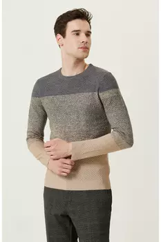 Трикотажный свитер светло-коричневого цвета в стиле колор-блок Network, коричневый