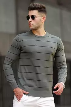 Трикотажный свитер в полоску цвета хаки 5177 MADMEXT