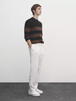 Трикотажный свитер в полоску с круглым вырезом Massimo Dutti, черный