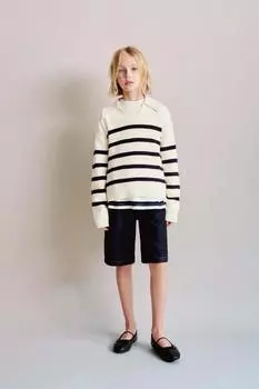 Трикотажный свитер в полоску с вырезом ZARA, экрю