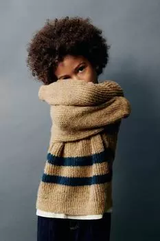 Трикотажный свитер в полоску ZARA, охра