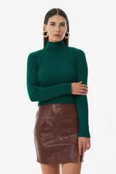 Трикотажный свитер в рубчик с высоким воротником Fullamoda, зеленый