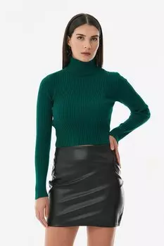 Трикотажный свитер в рубчик с высоким воротником Fullamoda, зеленый