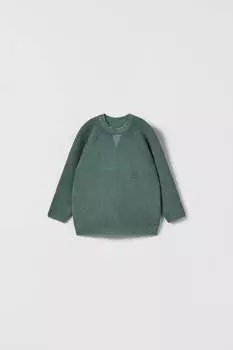Трикотажный свитер вафли ZARA, зеленовый