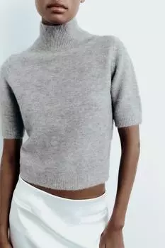 Трикотажный свитер-водолазка ZARA, средне-серый
