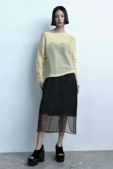 Трикотажный свитер войловой текстуры ZARA, желтый