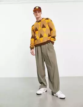 Трикотажный свитер земляных тонов с геометрическим принтом ASOS