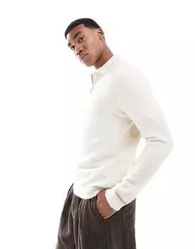 Трикотажный текстурированный свитер-поло кремового цвета New Look