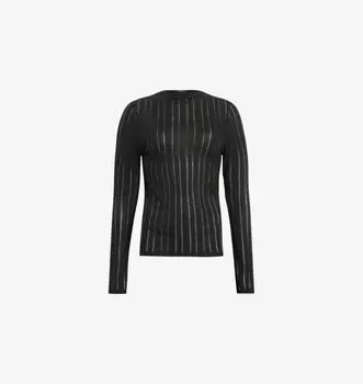 Трикотажный топ Aki с длинными рукавами и высоким воротом Allsaints, черный