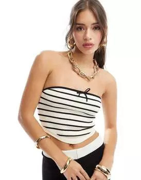 Трикотажный топ-бандо в монохромную полоску с завязками ASOS DESIGN